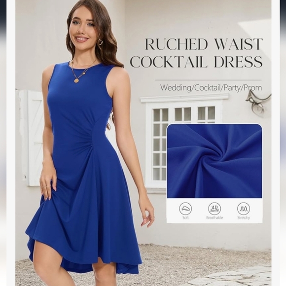 New Boutique Women's Ruched Waist Party Cocktail Dress L - Picture 2 of 2